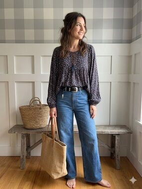 Denim & Supply Ralph Lauren Navy Floral Peasant Blouse‎ Medium
